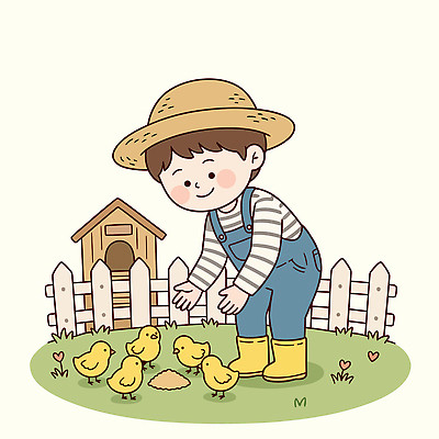 동물 어린이 일러스트 자연 병아리 장화 일상 울타리 농장 귀여움 가축 농부 먹이 국내일러스트 AI파일 직업 신발 컨셉 농업 조류 사람 라이프 담장 생태계 파일형식 벡터