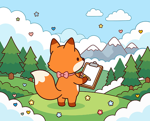 나무 동물 캐릭터 꽃 예술 일러스트 자연 산 풍경 귀여움 숲 그림 여우 자연관찰 국내일러스트 AI파일 식물 컨셉 포유류 관찰 생태계 파일형식 벡터