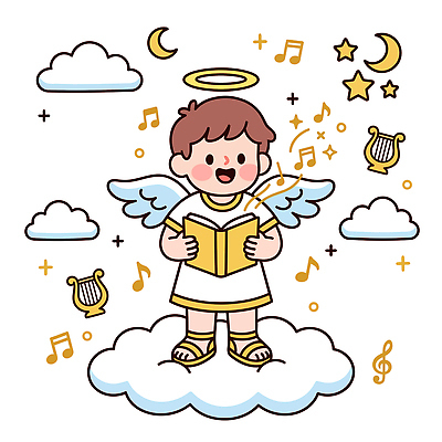 별 어린이 음악 일러스트 노래 천사 책 즐거움 국내일러스트 AI파일 자연요소 감정 문화예술 사람 파일형식 벡터