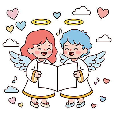 행복 어린이 음악 일러스트 노래 천사 웃음 친구 귀여움 하트 순수 즐거움 천사날개 국내일러스트 AI파일 모양 감정 컨셉 날개 관계 문화예술 표정 사람 파일형식 벡터