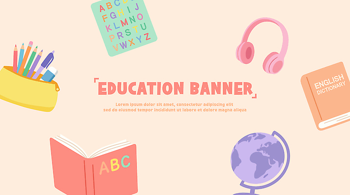 문자 배너 알파벳 영어 교육 일러스트 학습 연필 지구본 공책 자료 도구 사전 학습자료 클래스 국내일러스트 AI파일 문구용품 학용품 책 필기구 교육자료 파일형식 벡터