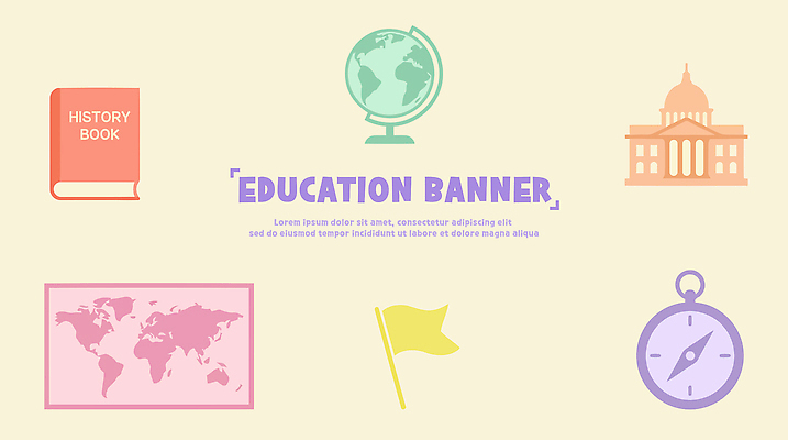 배너 교육 상징 지도 일러스트 책 학습 지구본 자료 교양 정보 깃발 역사 나침반 국내일러스트 AI파일 파일형식 벡터