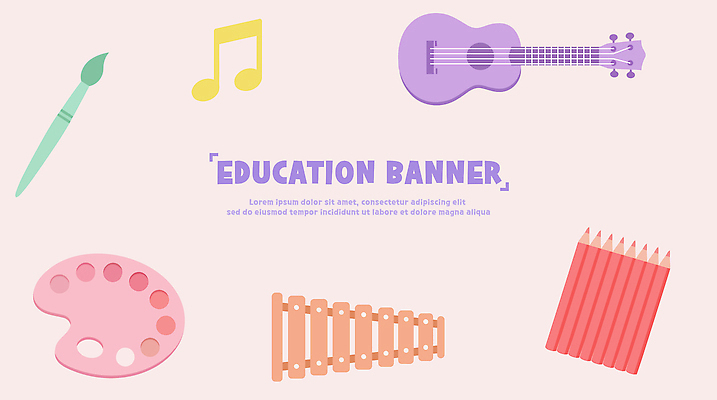 디자인 배너 교육 예술 악기 음악 일러스트 색연필 미술 학습 도구 그림 교육자료 창의성 국내일러스트 AI파일 문화예술 학용품 자료 파일형식 벡터
