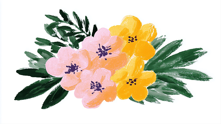 식물 꽃 컬러 취미 파일형식 AI콘텐츠 그림 분홍색 노란색 초록색 잎 디자인 원예 꽃다발 장식 JPG 국내일러스트 일러스트 AI일러스트