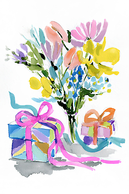 JPG 디자인 꽃 컬러 꽃다발 일러스트 수채화 선물 이벤트 장식 상자 컬러풀 축하 생일 그림 화사함 국내일러스트 AI일러스트 AI콘텐츠 식물 기념일 컨셉 파일형식
