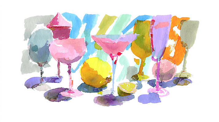 JPG 디자인 음료 예술 과일 일러스트 탁자 수채화 장식 컵 파티 물감 모임 그림 국내일러스트 AI일러스트 AI콘텐츠 식기 가구 이벤트 미술도구 파일형식