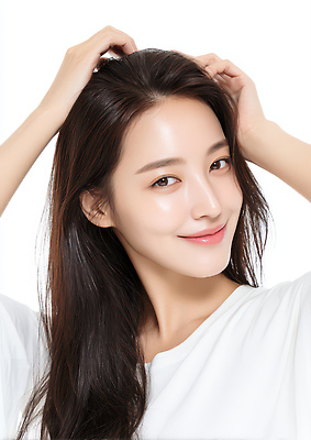 JPG 편집이미지 긴머리 헤어스타일 여자 포즈 미소 웃음 머리카락 머리 흰색 헤어관리 의료성형뷰티 편집실사 AI인물포토 AI콘텐츠 컬러 표정 사람 신체부위 뷰티 CG 파일형식 AI포토