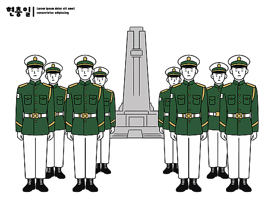 직업 기념일 모션 사람 국군 파일형식 벡터 호국보훈의달 추모 군인 기념비 정복 서기 장교 나라 일러스트 국내일러스트 AI파일 현충일 남자