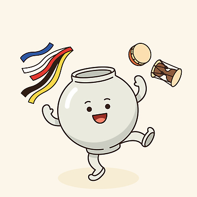 캐릭터 일러스트 유리병 다리 항아리 북 장구 오방색 국내일러스트 AI파일 컬러 병_용기 타악기 국악기 도자기 파일형식 벡터