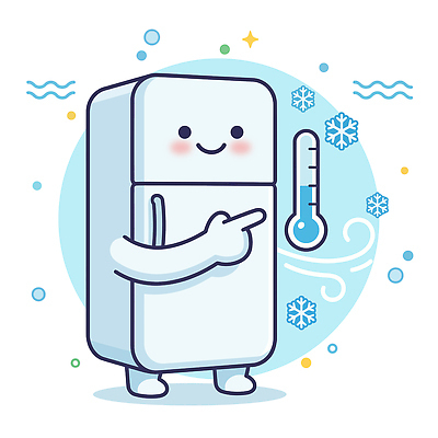 캐릭터 일러스트 바람 아이디어 가리킴 눈송이 냉장고 온도 기온 국내일러스트 AI파일 자연요소 컨셉 날씨 손짓 가전제품 눈 파일형식 벡터