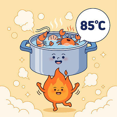 캐릭터 음식 일러스트 불 새우 어류 요리 해물요리 게 냄비 해산물 온도 끓이기 국내일러스트 AI파일 자연요소 모션 갑각류 수중동물 솥 파일형식 벡터