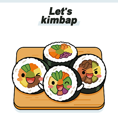 캐릭터 한식 음식 일러스트 도마 김밥 김밥캐릭터 나무접시 국내일러스트 AI파일 접시 주방용품 파일형식 벡터