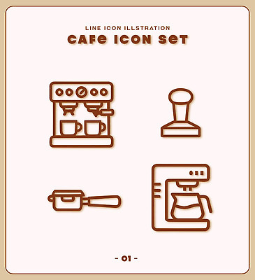 커피 음료 선 일러스트 세트 카페 오브젝트 포트 에스프레소 엘리먼트 포타필터 국내일러스트 AI파일 상점 커피용품 파일형식 벡터