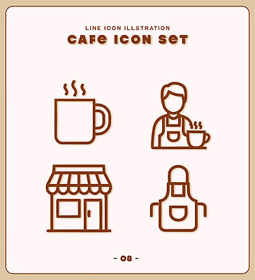커피 음료 선 일러스트 건물 컵 세트 앞치마 카페 직원 오브젝트 엘리먼트 국내일러스트 AI파일 식기 건축물 상점 파일형식 벡터 건축