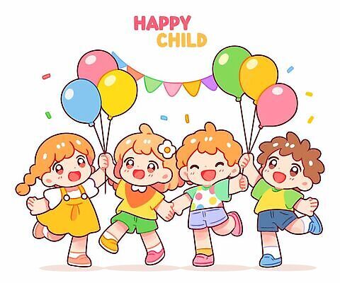 행복 어린이 일러스트 놀이 웃음 소녀 소년 친구 파티 손잡기 유치원 기쁨 축하 생일 놀이터 어린이날 즐거움 풍선 국내일러스트 AI파일 여자 교육 기념일 남자 감정 컨셉 관계 모션 표정 사람 이벤트 파일형식 벡터