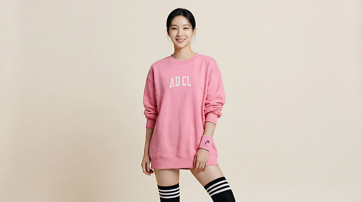 JPG 모델 편집이미지 옷 여자 패션 분홍색 포즈 스튜디오 미소 캐주얼 검은색 사진촬영 촬영 니삭스 알림 스타킹 의료성형뷰티 스타일 편집실사 AI인물포토 AI콘텐츠 컬러 양말 표정 사람 CG 파일형식 AI포토