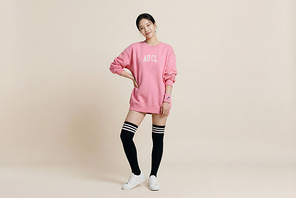 JPG 모델 편집이미지 옷 여자 패션 행복 분홍색 포즈 스튜디오 캐주얼 검은색 촬영 니삭스 스웨터 스타킹 의료성형뷰티 스타일 편집실사 AI인물포토 AI콘텐츠 감정 컬러 상의 양말 사람 CG 파일형식 AI포토