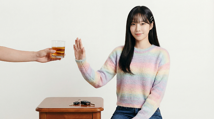 JPG 편집이미지 여자 음료 포즈 탁자 주류 실내 앉기 거절 스웨터 주기 음주운전 자동차열쇠 의료성형뷰티 편집실사 AI인물포토 AI콘텐츠 가구 컨셉 상의 모션 열쇠 사람 내부 운전 범죄 CG 파일형식 AI포토