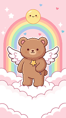 동물 캐릭터 별 인형 무지개 날개 일러스트 곰 상상 지팡이 미소 판타지 귀여움 꿈 하트 국내일러스트 AI파일 자연요소 모양 컨셉 포유류 표정 파일형식 벡터