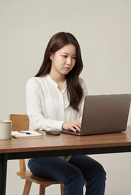 JPG 편집이미지 여자 인터넷 탁자 컵 노트북 컴퓨터 사무실 스크린 공책 작업 집중 의료성형뷰티 편집실사 AI인물포토 AI콘텐츠 식기 가구 컨셉 비즈니스 문구용품 사람 전자제품 CG 파일형식 AI포토 생활용품 오브젝트