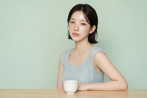 옷 가구 모션 잔 사람 뷰티 감각 CG 파일형식 AI포토 여자 모델 찻잔 탁자 상의 앉기 포즈 부드러움 편집이미지 편집실사 JPG 의료성형뷰티 스킨케어 피부관리 AI인물포토 AI콘텐츠