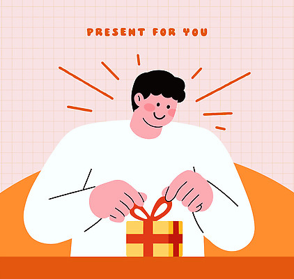 남자 행복 리본 일러스트 포장 선물 손짓 장식 상자 희망 기쁨 오픈 어버이날 카네이션 순간 국내일러스트 AI파일 기념일 꽃 감정 모션 사람 파일형식 벡터