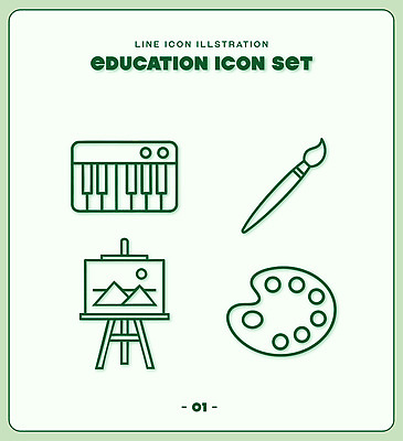 교육 예술 선 음악 라인일러스트 일러스트 미술 학습 붓 팔레트 피아노 캔버스 국내일러스트 AI파일 문화예술 건반악기 파일형식 벡터