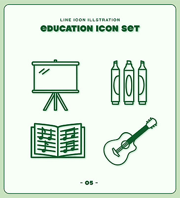 교육 예술 선 음악 라인일러스트 일러스트 책 학습 자료 칠판 기타 도구 크레파스 창의력 국내일러스트 AI파일 현악기 문화예술 학용품 파일형식 벡터