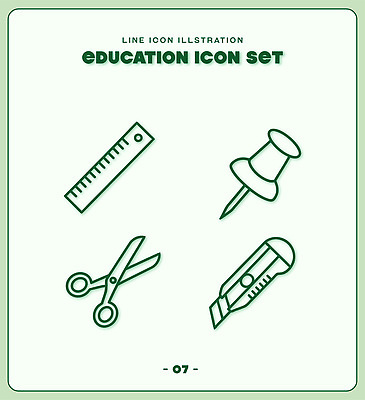 교육 선 라인일러스트 일러스트 가위 자 학습 세트 도구 작업 압정 커터칼 국내일러스트 AI파일 문구용품 사무용품 파일형식 벡터