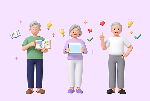 여자 교육 노년 남자 컨셉 모션 표정 말하기 사람 성인 전자제품 스마트기기 3D 파일형식 책 태블릿 아이디어 읽기 보여주기 대화 생각 정보 학습 기술 웃음 편집이미지 편집3D PSD 할머니 할아버지 실버