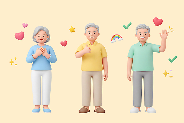 여자 노년 남자 감정 컨셉 모션 표정 성인 3D 파일형식 캐릭터 사랑 기쁨 감사 소통 긍정 행복 웃음 손짓 편집이미지 편집3D PSD 할머니 할아버지 실버