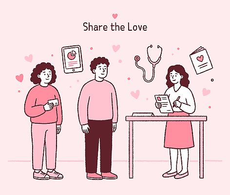 일러스트 의학 친절 건강 대화 사랑 웃음 여러명 정보 도움 상담 문서 헌혈 공유 지원 국내일러스트 AI파일 감정 캠페인 다수 컨셉 표정 말하기 사람 봉사 파일형식 벡터
