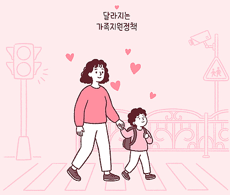 행복 일러스트 가족 엄마 거리 사랑 여러명 일상 걷기 손잡기 자녀 하트 횡단보도 신호등 교차로 감시카메라 정부정책 지원 국내일러스트 AI파일 모양 감정 길 다수 관계 모션 사람 라이프 카메라 보행로 정책 파일형식 벡터