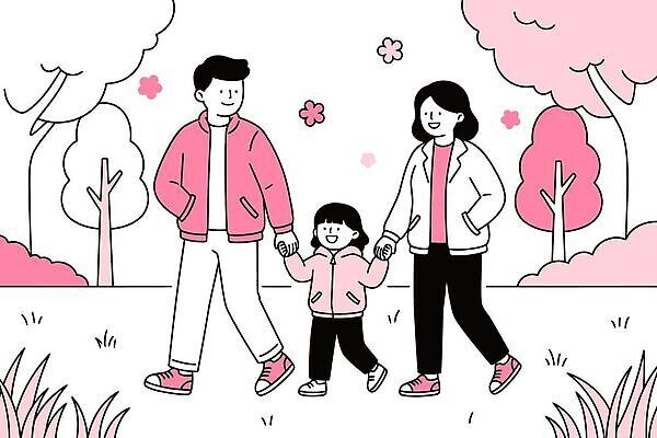 나무 공원 여자 남자 꽃 행복 어린이 분홍색 일러스트 가정 가족 자연 놀이 함께함 성인 부모 걷기 화목 봄 자녀 즐거움 외출 가정의달 국내일러스트 AI파일 식물 계절 공공시설 감정 컬러 컨셉 관계 모션 사람 5월 생태계 파일형식 벡터
