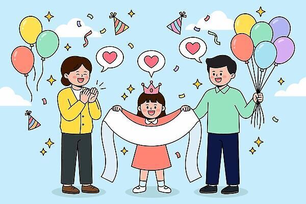 여자 기념일 남자 행복 리본 어린이 일러스트 가족 엄마 사랑 웃음 장식 파티 기쁨 축하 생일 아빠 어린이날 풍선 국내일러스트 AI파일 감정 컨셉 관계 표정 사람 이벤트 파일형식 벡터
