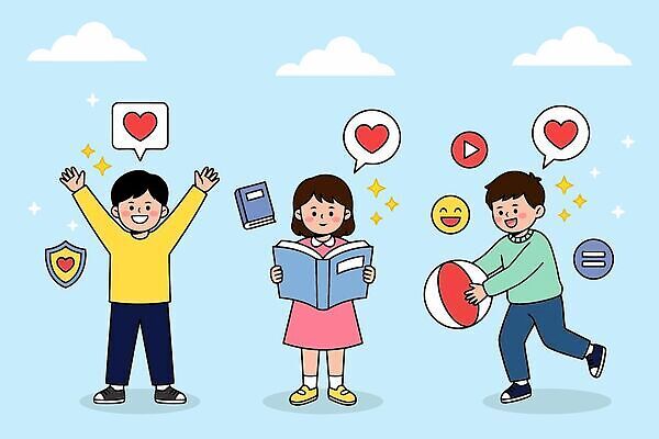 여자 남자 어린이 일러스트 공 가족 놀이 웃음 취미 책 친구 학습 운동 게임 어린이날 읽기 즐거움 놀기 국내일러스트 AI파일 교육 기념일 감정 관계 모션 표정 건강 사람 파일형식 벡터