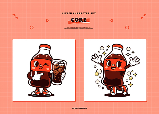 캐릭터 디자인 행복 음료 일러스트 귀여움 즐거움 콜라 탄산음료 코카콜라 일러캐릭터 AI파일 감정 컨셉 탄산 파일형식 벡터