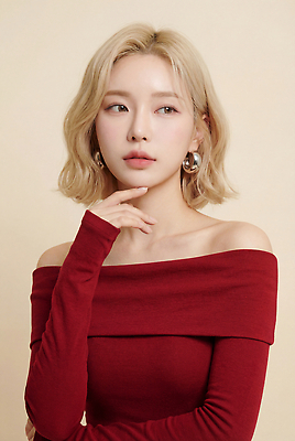 JPG 모델 편집이미지 여자 패션 포즈 상의 근접촬영 빨간색 머리카락 턱 뷰티풀 의료성형뷰티 편집실사 오프숄더 AI인물포토 AI콘텐츠 옷 뷰포인트 컬러 사람 머리 CG 파일형식 AI포토