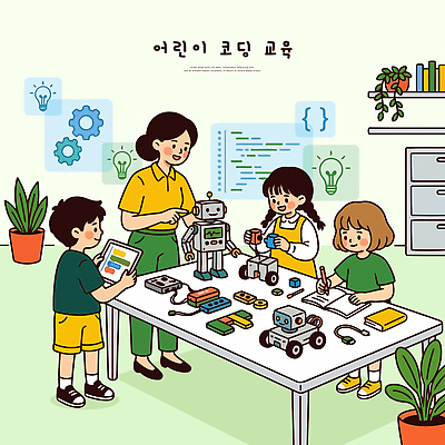 교육 어린이 과학 일러스트 교실 기술 학습 교사 교양 도구 가르침 그룹 로봇 즐거움 반 조립 창의력 프로그래밍 프로그램 코딩 국내일러스트 AI파일 직업 감정 학교 사람 작업 개발 컴퓨터교육 파일형식 벡터