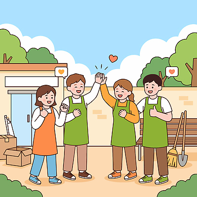 식물 행복 일러스트 응원 자연 날씨 협력 웃음 여러명 야외 친구 기쁨 도구 작업 봉사 하이파이브 무료급식 국내일러스트 AI파일 감정 다수 관계 표정 사람 손짓 도움 생태계 급식 파일형식 벡터