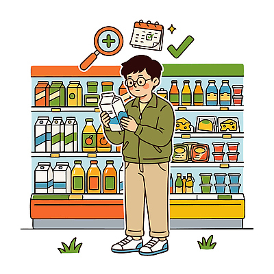 남자 음료 음식 일러스트 재료 선반 여름 쇼핑 라벨 상점 소비 구매 상품 가격 고객 확인 예방 마트 식중독 유통기한 국내일러스트 AI파일 계절 가구 프레임 사람 파일형식 벡터