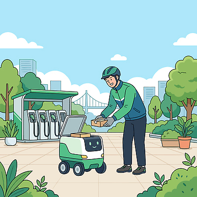 식물 공원 남자 일러스트 기술 사람 성인 일상 상자 환경 기계 도시 작업 배달원 상품 로봇 배송 국내일러스트 AI파일 직업 공공시설 라이프 파일형식 벡터