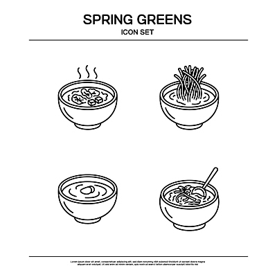 식기 계절 음식 일러스트 나물 파일형식 벡터 찌개 국 봄 채소 그릇 재료 건강 요리 한식 채식 스타일 국내일러스트 AI파일 봄나물 라인일러스트