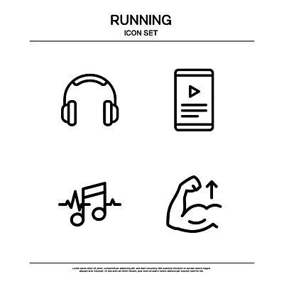 음악 스포츠 라인일러스트 일러스트 건강 스마트폰 달리기 운동 헬스 헤드폰 스트레칭 목표 연습 알통 근력 러닝 엘리먼트 국내일러스트 AI파일 음향기기 컨셉 모션 근육 문화예술 핸드폰 스마트기기 파일형식 벡터