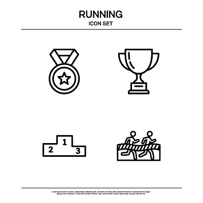 스포츠 라인일러스트 일러스트 사람 달리기 운동 경쟁 우승 목표 결과 트로피 메달 결승선 러닝 시상대 엘리먼트 국내일러스트 AI파일 컨셉 모션 건강 최고 상 파일형식 벡터