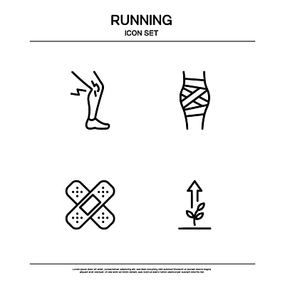 스포츠 라인일러스트 일러스트 건강 치료 달리기 운동 고통 반창고 상처 예방 붕대 무릎 러닝 엘리먼트 회복 국내일러스트 AI파일 감정 컨셉 의학 모션 신체부위 의료용품 파일형식 벡터