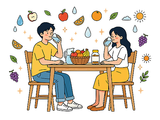 부부 여자 남자 음료 과일 일러스트 가족 자연 탁자 포도 함께함 사람 물 바구니 식사 사과 즐거움 소통 물마시기 국내일러스트 AI파일 자연요소 커플 감정 가구 컨셉 관계 마시기 생태계 파일형식 벡터