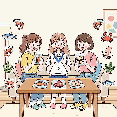 감정 관계 어패류 연체동물 표정 갑각류 생활 수중동물 파일형식 벡터 친구 해산물 즐거움 라이프 음식 새우 문어 조개 게 웃음 일러스트 국내일러스트 AI파일