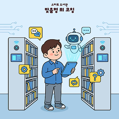 교육 남자 일러스트 기술 책 학습 태블릿 자료 정보 도움 도서관 질문 로봇 서비스 소통 사용자 AI_인공지능 국내일러스트 AI파일 컨셉 사람 전자제품 스마트기기 파일형식 벡터