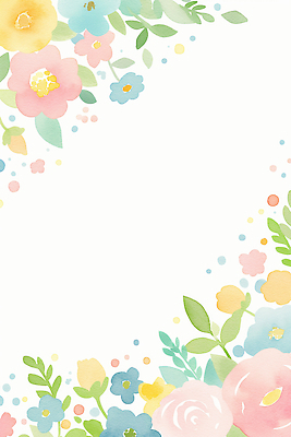 JPG 디자인 꽃 예술 백그라운드 잎 꽃무늬 일러스트 자연 수채화 봄 부드러움 화사함 꽃프레임 색채 국내일러스트 AI일러스트 AI콘텐츠 식물 계절 컨셉 무늬 프레임 감각 생태계 파일형식